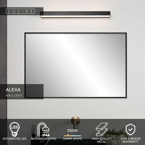 Lucide ALEXA - Wall light Bathroom - LED - 1x8W 3000K - IP44 - Black - USP